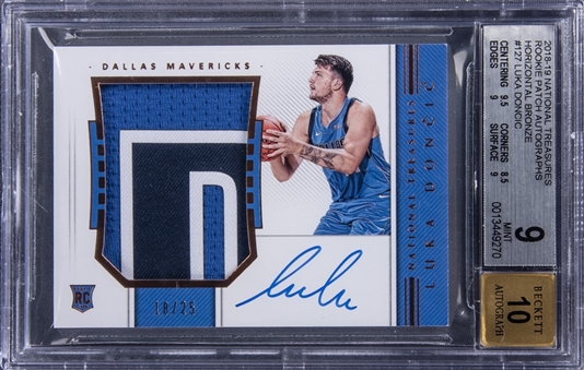 2018-19 Panini National Treasures "Rookie Patch Autographs" (RPA) Horizontal Bronze #127 Luka Doncic Signed Patch Rookie Card (#18/25) – BGS MINT 9/BGS 10